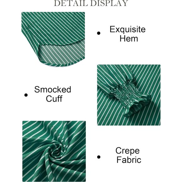 Womens Striped Button Long Sleeve Green Striped Oversized Collared Work Shirt - Picture 5 of 5